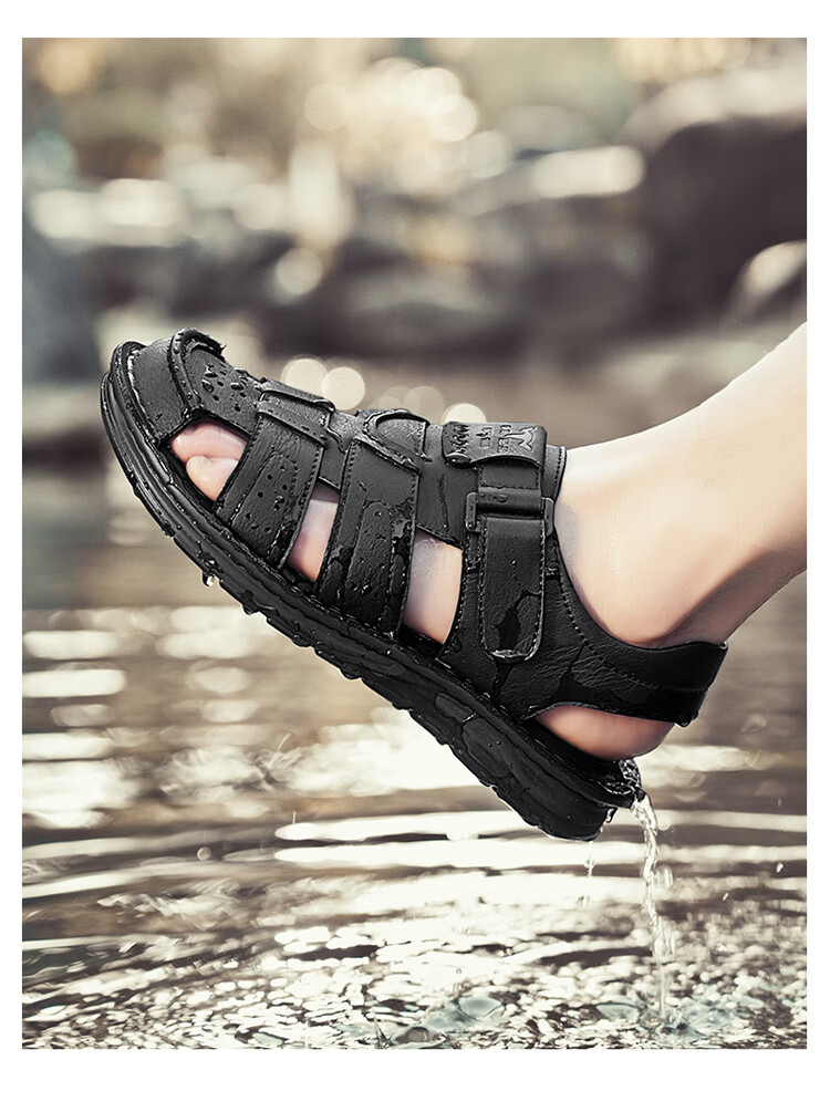 Bull Family Men's Summer Sandals Hollow Breathable Retro Thick Sole Durable Beach Shoes 22