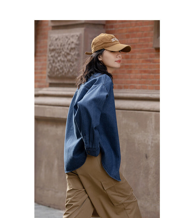 Dme [Retro Moisture-Wicking] Spring Cloud-Feel Cotton Vintage Washed Lapel Relaxed Loose-Fitting Concealing Women's Denim Jacket 6