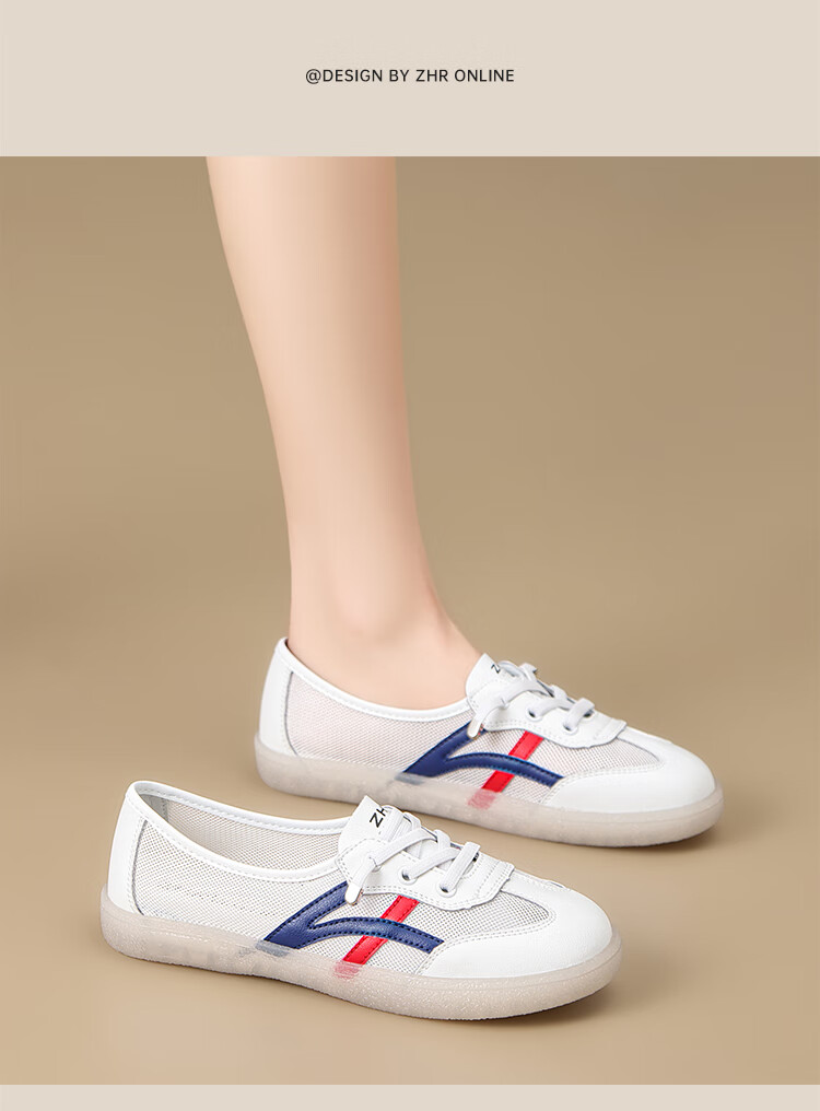 ZHR Casual Shoes, Lightweight And Breathable, Spring And Autumn Flat White Sneakers, Trendy Retro Training Shoes for Women, A67P, White And Blue, Size 37 27