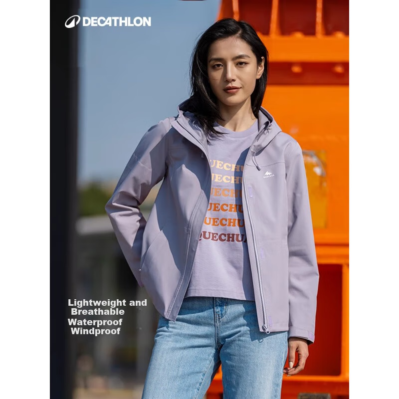 DECATHLON Women's Outdoor Jacket, Windproof And Waterproof, Lightweight for Spring And Summer, MH150 White-5114381