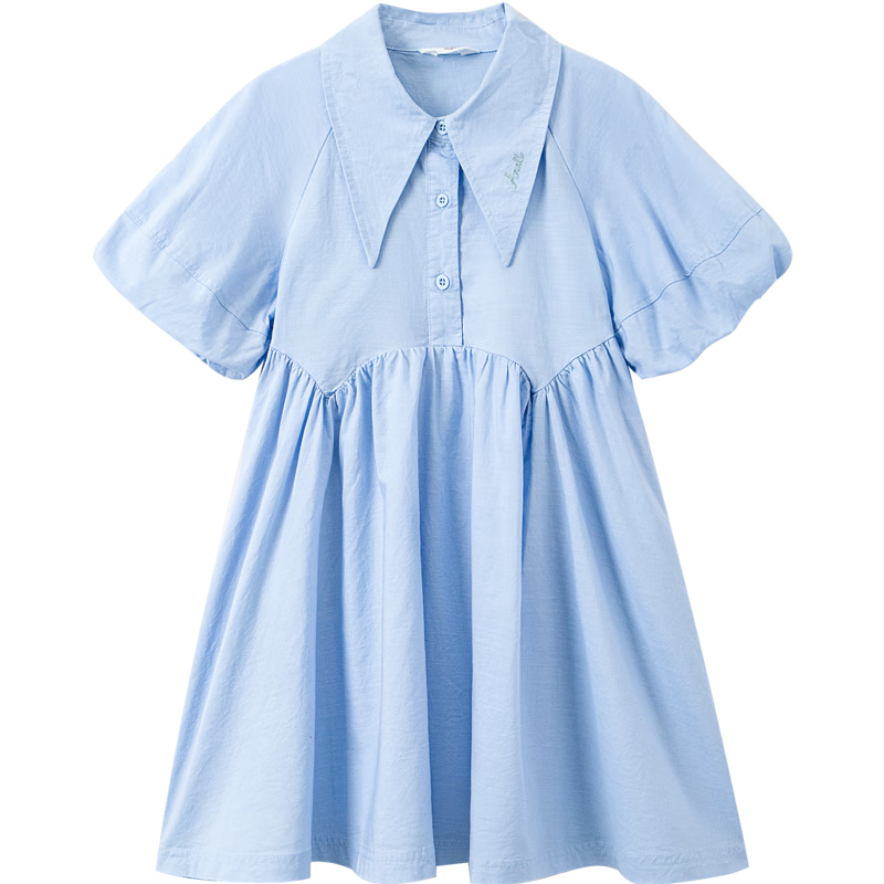 Annil Girls' Short-Sleeve Dress, New Summer Style 2024, String Music Blue, Size 140