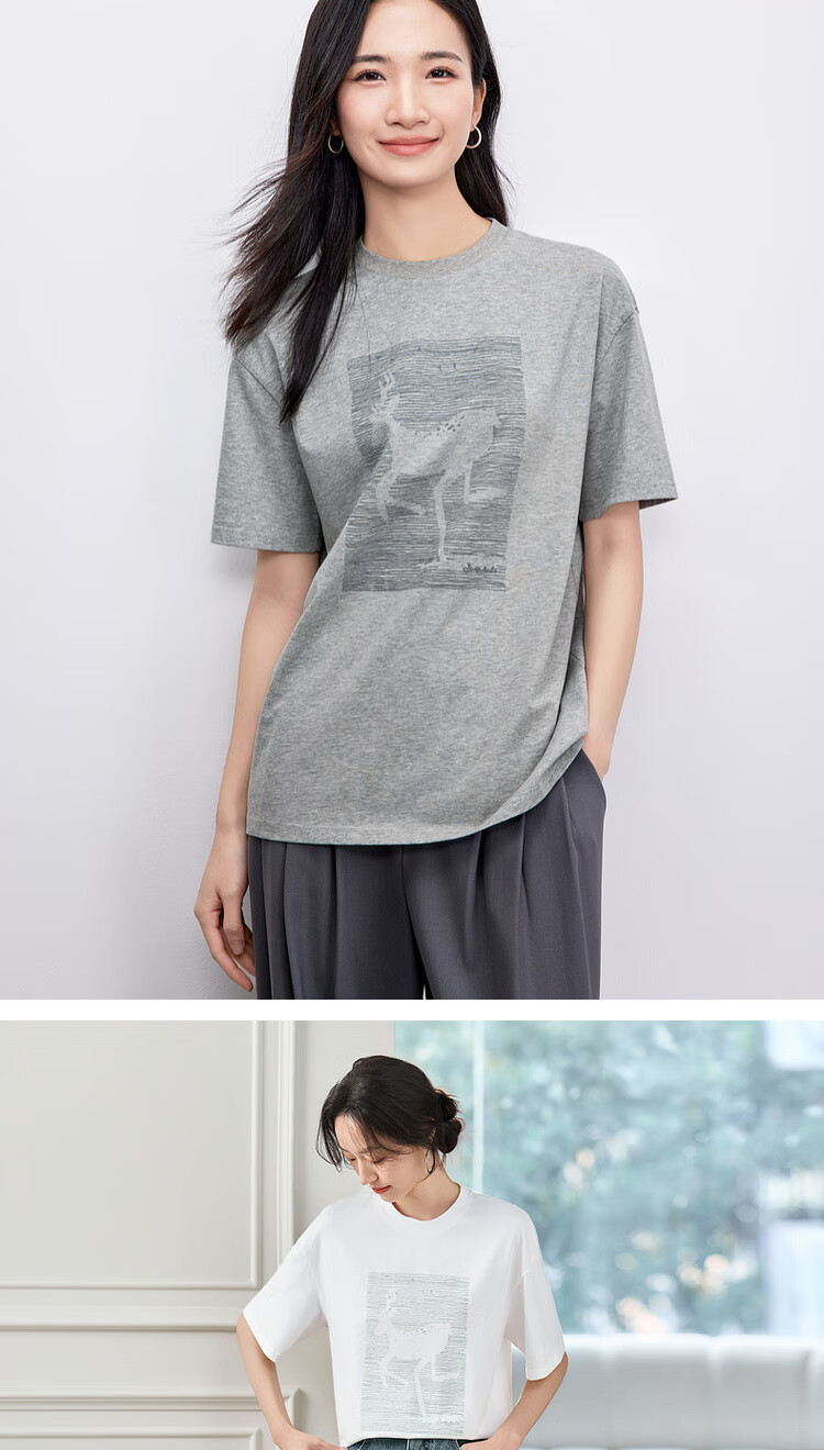 Shangdu Bila Cotton Casual Versatile Youthful T-Shirt Women Summer New High-End 3D Embossed Print Drop Shoulder Short Sleeve Top 22