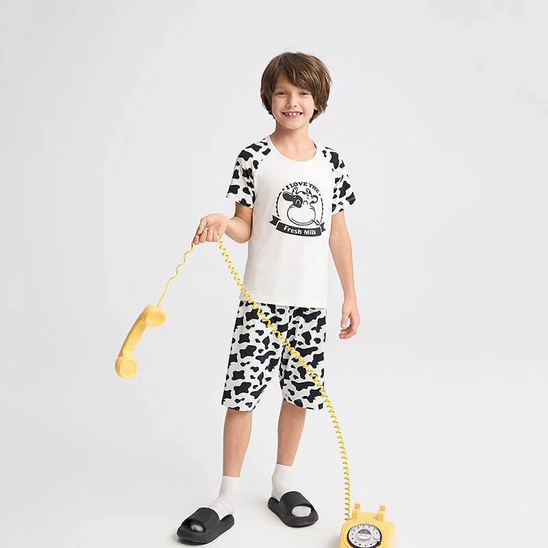 Aimer Kids Girls' Pajama Set, Milk Skin Fabric, 3A Antibacterial Short-Sleeve Sleepwear/pajama Pants, Single Piece