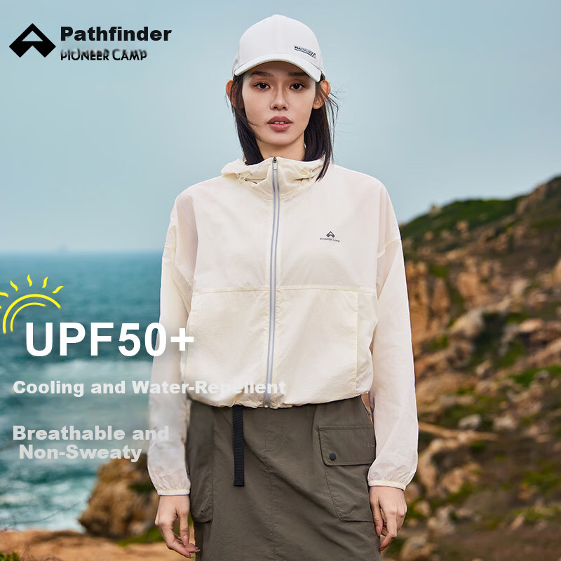 Pioneer Camp Sun Protection Clothing for Women, Summer Outdoor UPF50 Cool-Feeling Breathable Lightweight Sportswear Skin Coat Jacket, Milk White, M