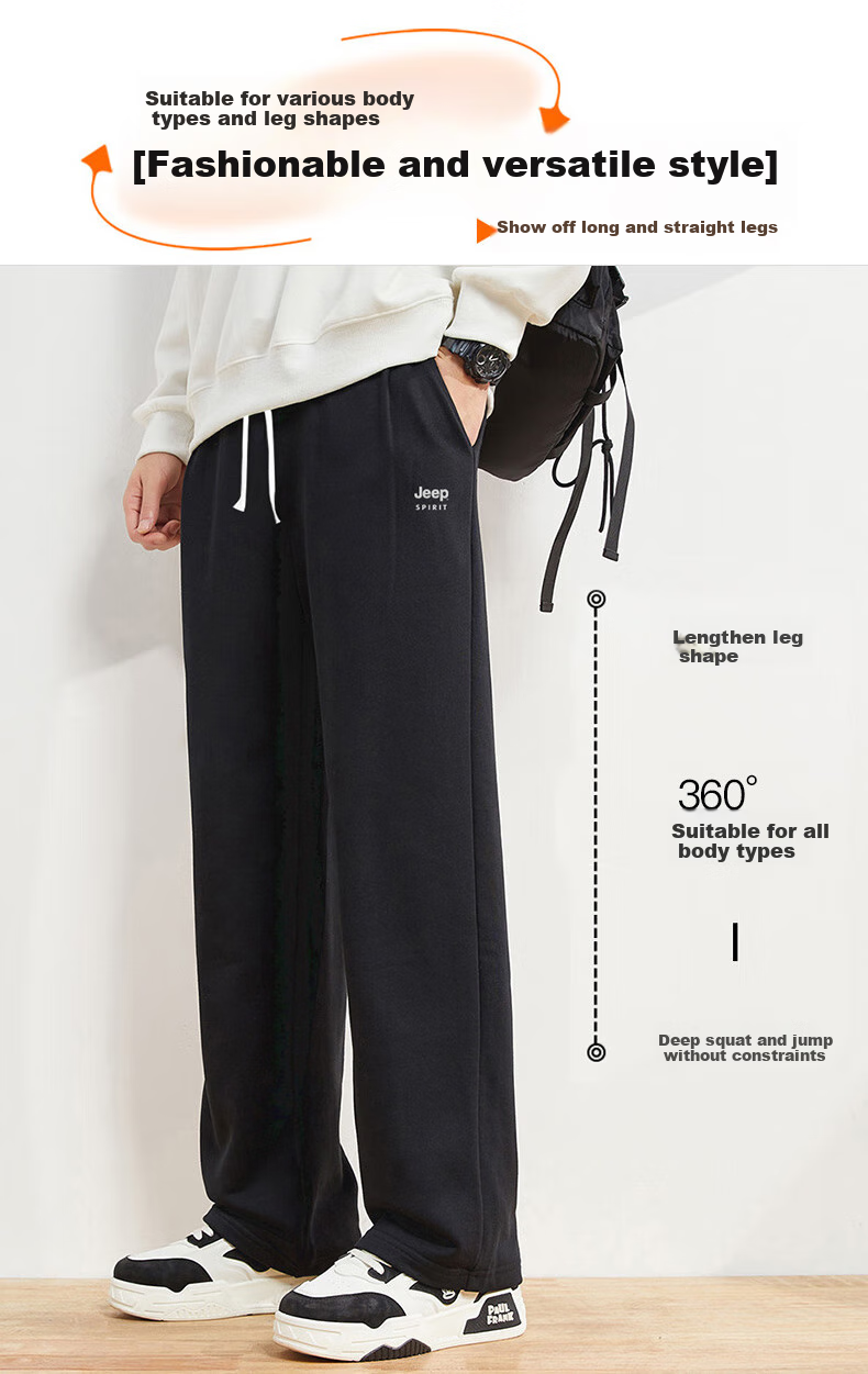 JEEP SPIRIT Men's Sports Pants, Summer Lightweight Trousers, Versatile Loose-Fitting Breathable Straight-Leg Casual Pants for Men, Black 3XL 2