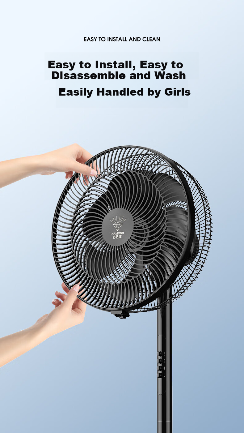 DIAMOND Electric Fan, Home Floor Fan, Industrial Fan, Standing High-Power Oscillating Fan, Powerful Electric Fan for Living Room, Factory Workshop, Commercial Aluminum Blade Business Electric Fan M014 8