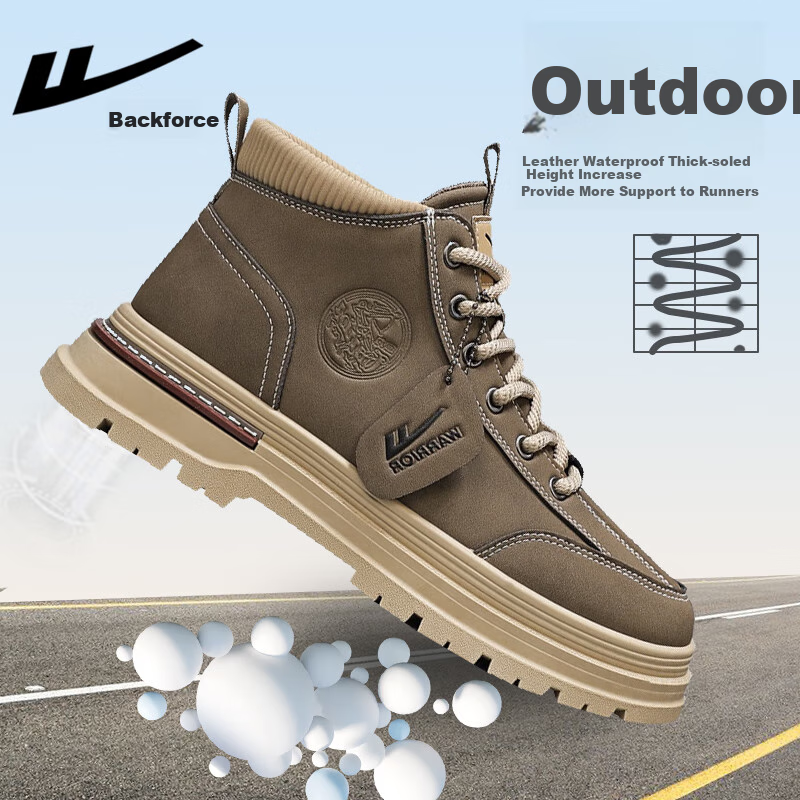 Huili Men's New Martin Boots, High-Top Retro Casual Shoes, Versatile Work Boots, Brown, Size 39
