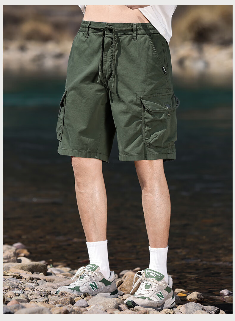 EASTERN CAMEL Men's Casual Loose Cotton Summer Breathable Simple Solid Thin Versatile Cargo Shorts 7
