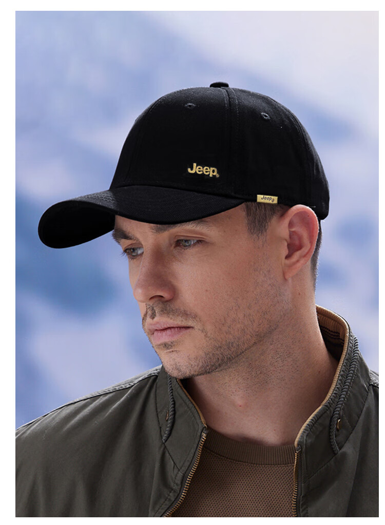 JEEP Men's Baseball Cap Autumn Pure Cotton Outdoor Trendy Sun Protection Visor Hat Unisex Black 8