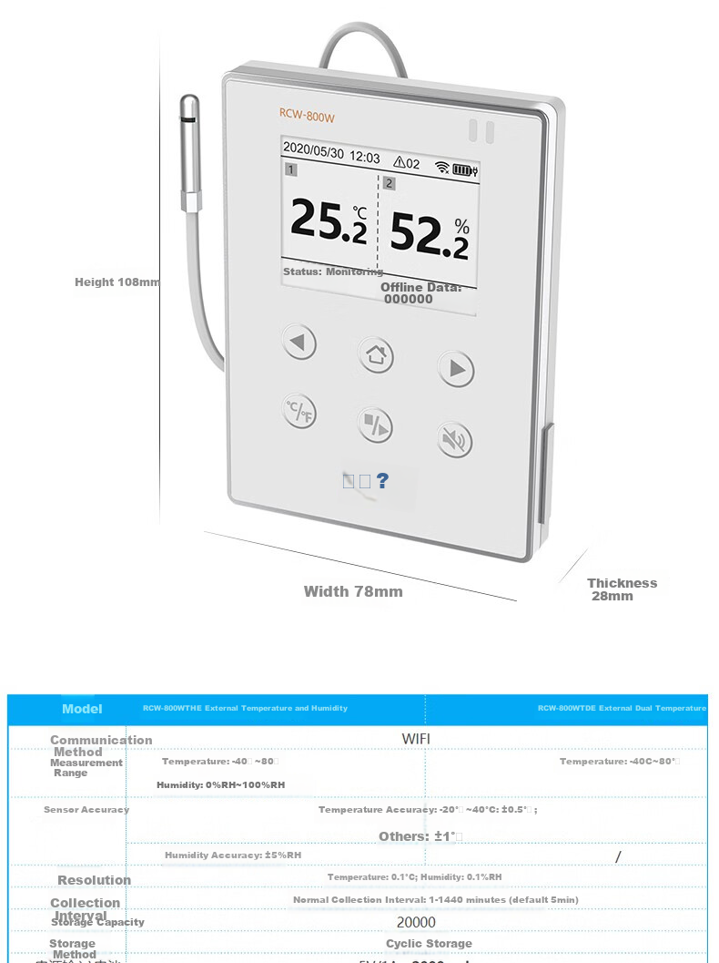 Elitech RCW-800W Remote Temperature Monitoring Alarm for Server Rooms, WiFi Connected Industrial Warehouse Temperature And Humidity Meter 7