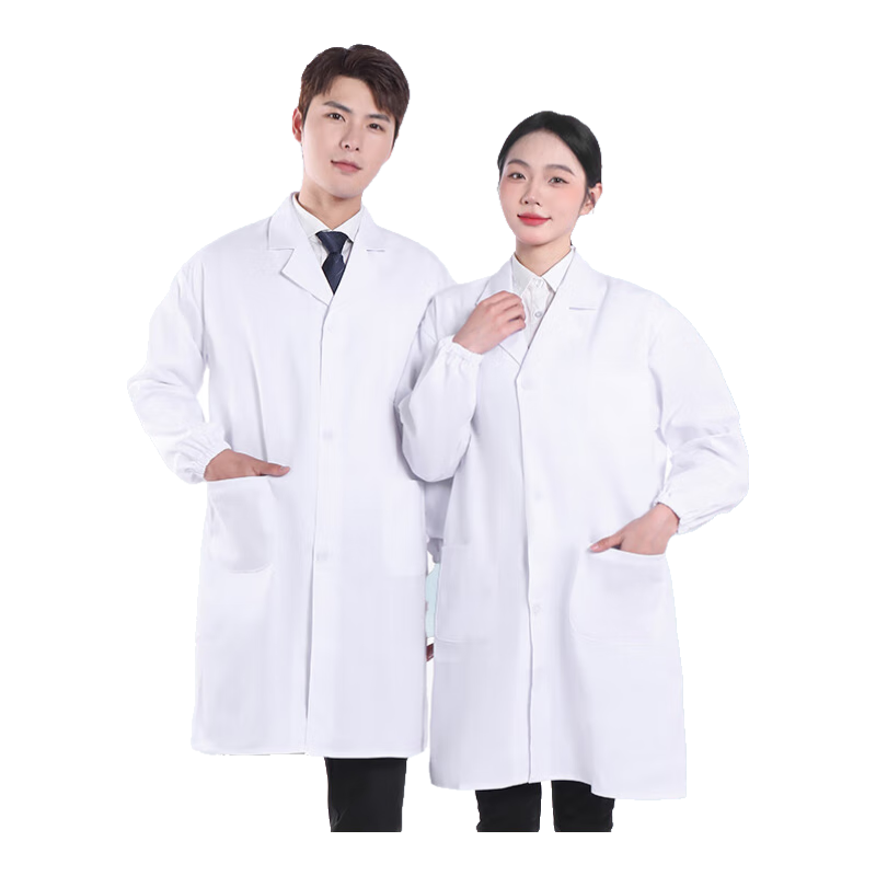 Huanxing Long-Sleeve White Lab Coat Workwear Protective Clothing for Men And Women, Chemical Experiment White Coat Workwear, Medium-Thick Elastic Cuffs, Size 170L