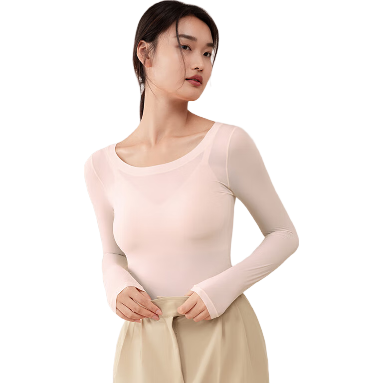 Agentmuse Bare Skin Seamless Base Layer Women's Round Neck Long Sleeve Slim Fit Moisturizing Antibacterial Couple's Undershirt 721 Nude XL