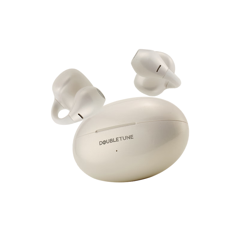 DOUBLE TUNE [Latest Model 2025] Pebble C1 DT Sports Gaming Ear Clip Wireless Bluetooth Headphones, Open-Ear Design Suitable for Apple And Huawei, Silk White