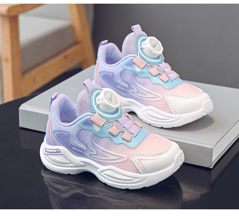 Warrior Girls' Sports Shoes Spring And Autumn Lightweight Soft-Soled Casual Running Shoes WZ(CL)-1071 Pink/Purple 31 8