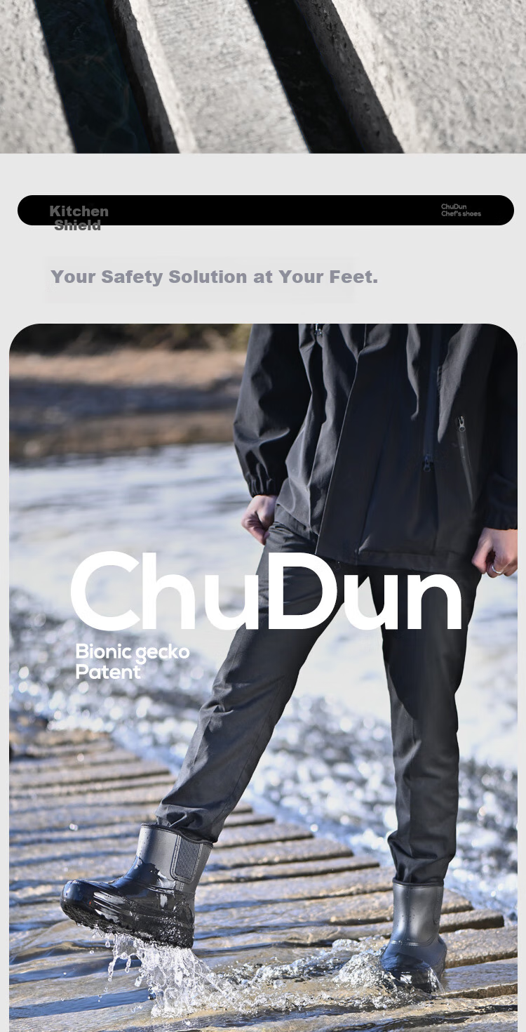 Chudun Non-Slip Shoes, Snow Boots, Rain Boots, Waterproof, Non-Slip, Oil-Resistant, EVA Water Shoes, Work Shoes, Black, Size 39/40 4