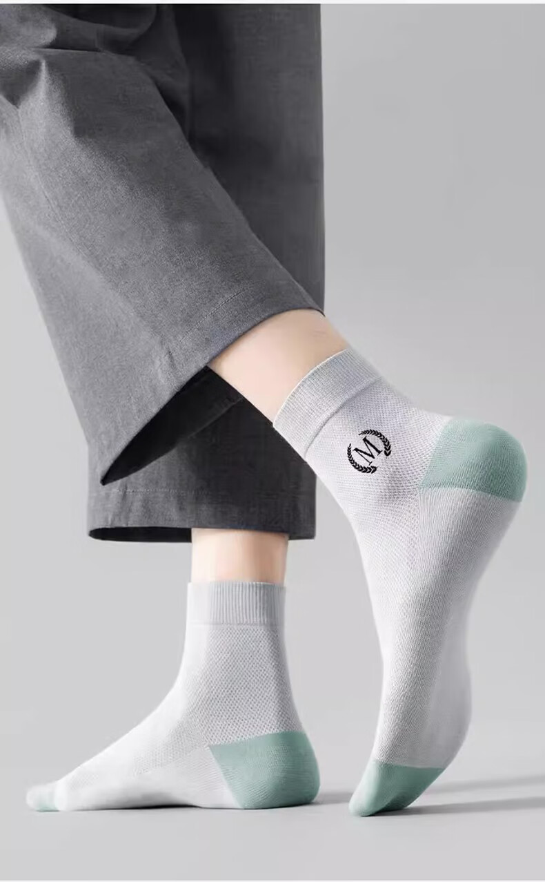 Mianshisan Men's Mid-Calf Socks, Summer Thin Mesh Breathable Antibacterial Deodorant Business Casual Summer Socks, Pack of 10 Pairs 2