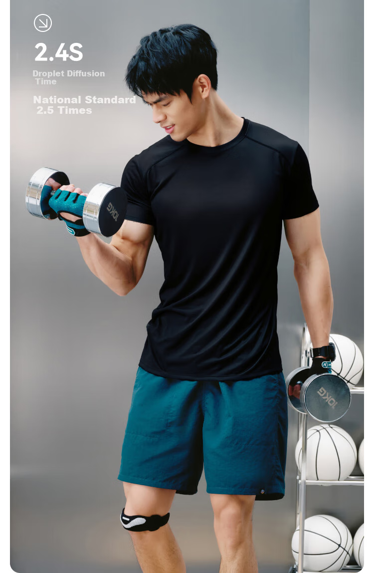 JD Original Summer Men's Fitness Outdoor Sports Short-Sleeve Quick-Dry Ice Silk Elastic T-Shirt Running Clothes, Gray-Green, 3XL 6