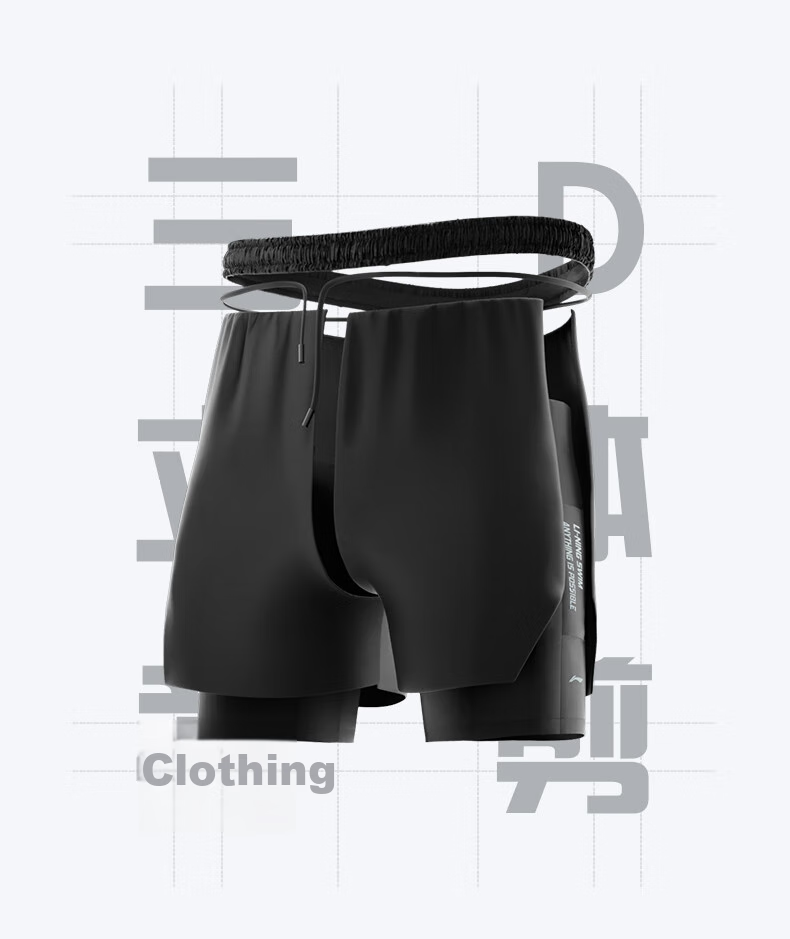 Li-Ning Swimming Trunks for Men, Anti-Embarrassment Loose-Fitting Knee-Length Beach Swim Shorts, Double-Layer Hot Spring Resort Swimwear 0261 Black 2XL 4