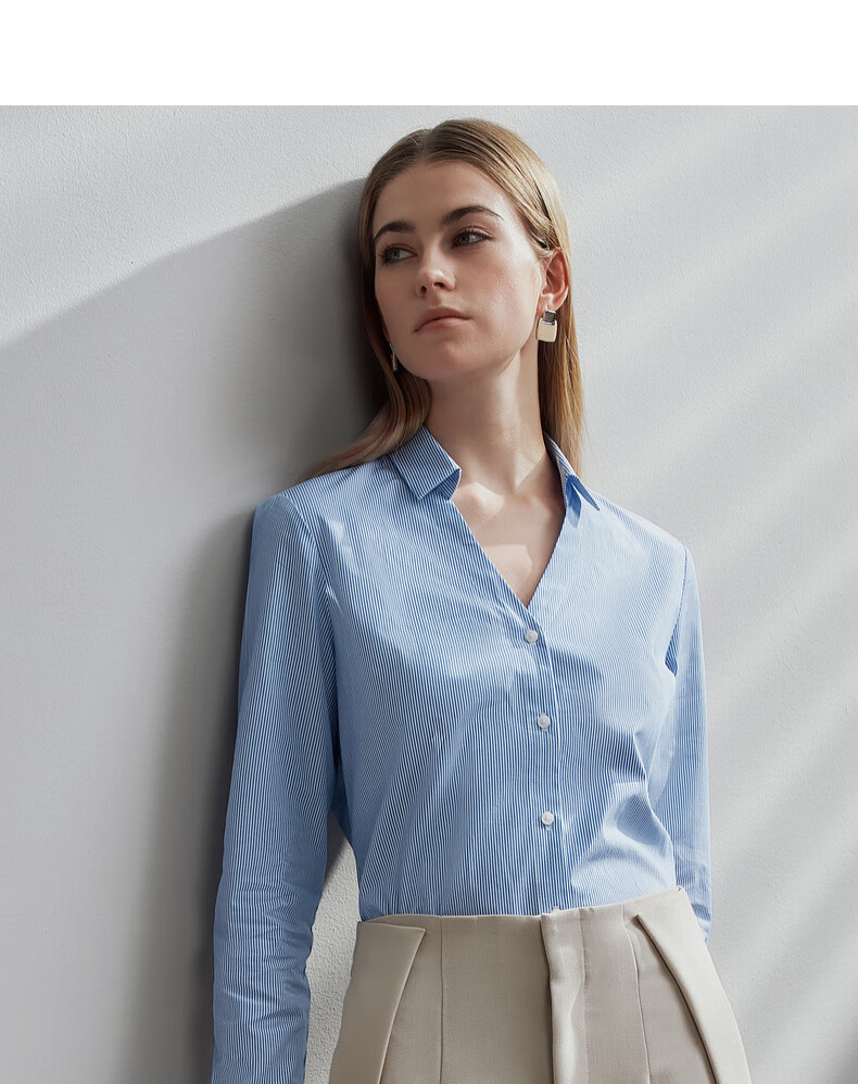 G2000 Women's Spring Summer Comfortable Cotton Striped Formal Long Sleeve Shirt Dark Blue Size 36 2