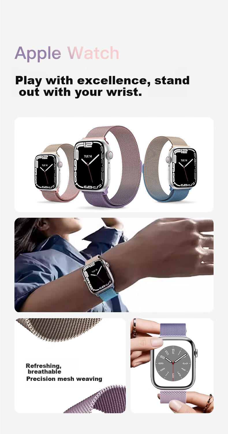 Mashi Compatible with Apple Watch Band for Women, Stainless Steel Milanese Loop Magnetic Strap for Ultra 4/3/iWatch S12/11/10/9/8/7/SE Breathable Wristband 3