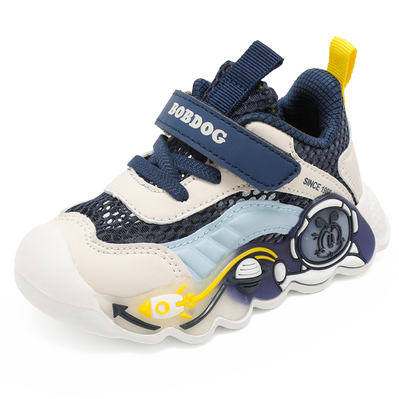 BOBDOG Boys Baby Light-Up Mesh Breathable Toddler Walking Shoes 103352144 Navy Blue/Beige Size 25