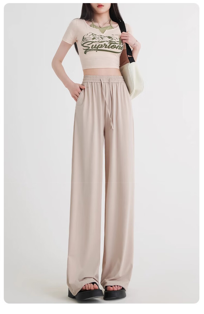 LangSha Ice Silk Wide-Leg Pants Women Summer Thin High-Waist Sun-Protective Slim Loose Straight-Leg Mosquito-Repellent Casual Trousers 21