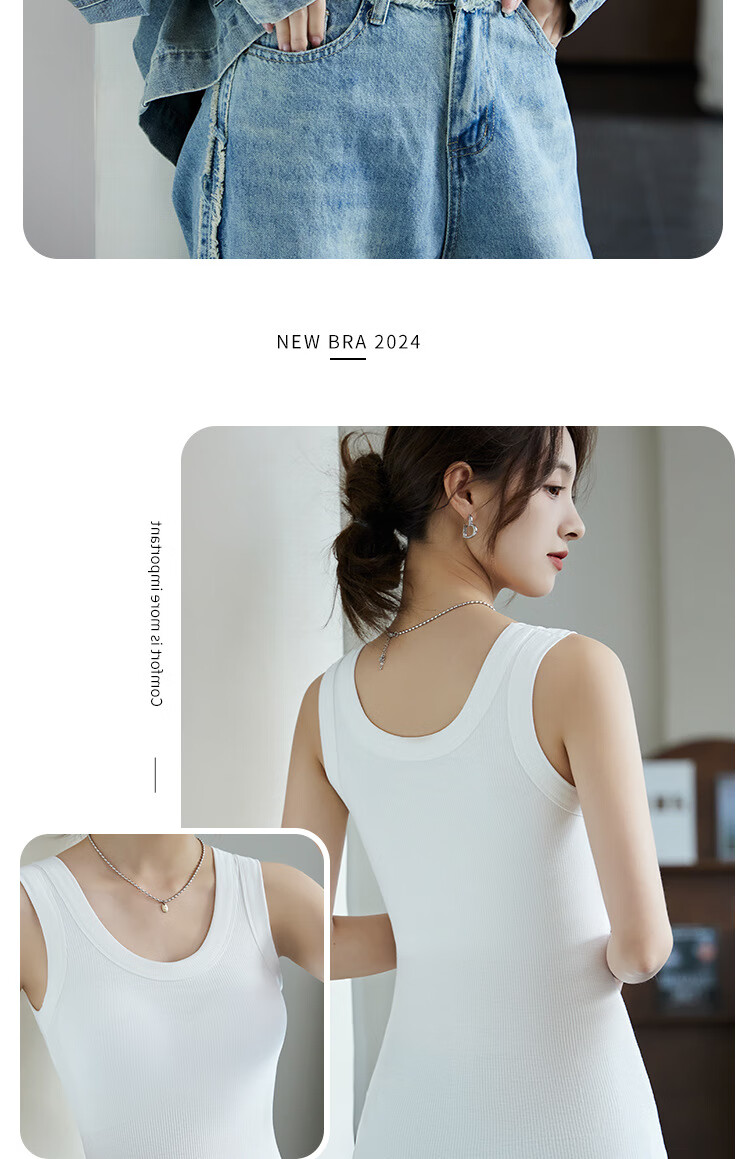LangSha Women's Camisole Tank Top with Built-In Bra Pads, Modal Undershirt, Spring New Style, No Need to Wear Underwear, Beautiful Back Design, Outer Wear Base Layer 17