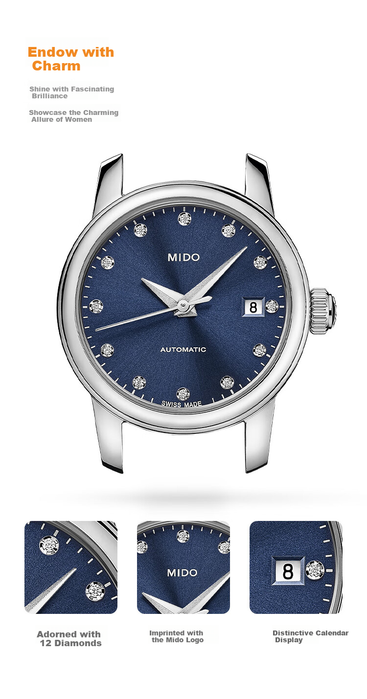 MIDO Swiss Watch, Ballon Bleu Mini Small Dial, Fashionable Elegant Mechanical Steel Strap Women's Watch, Gift for Girlfriend 2
