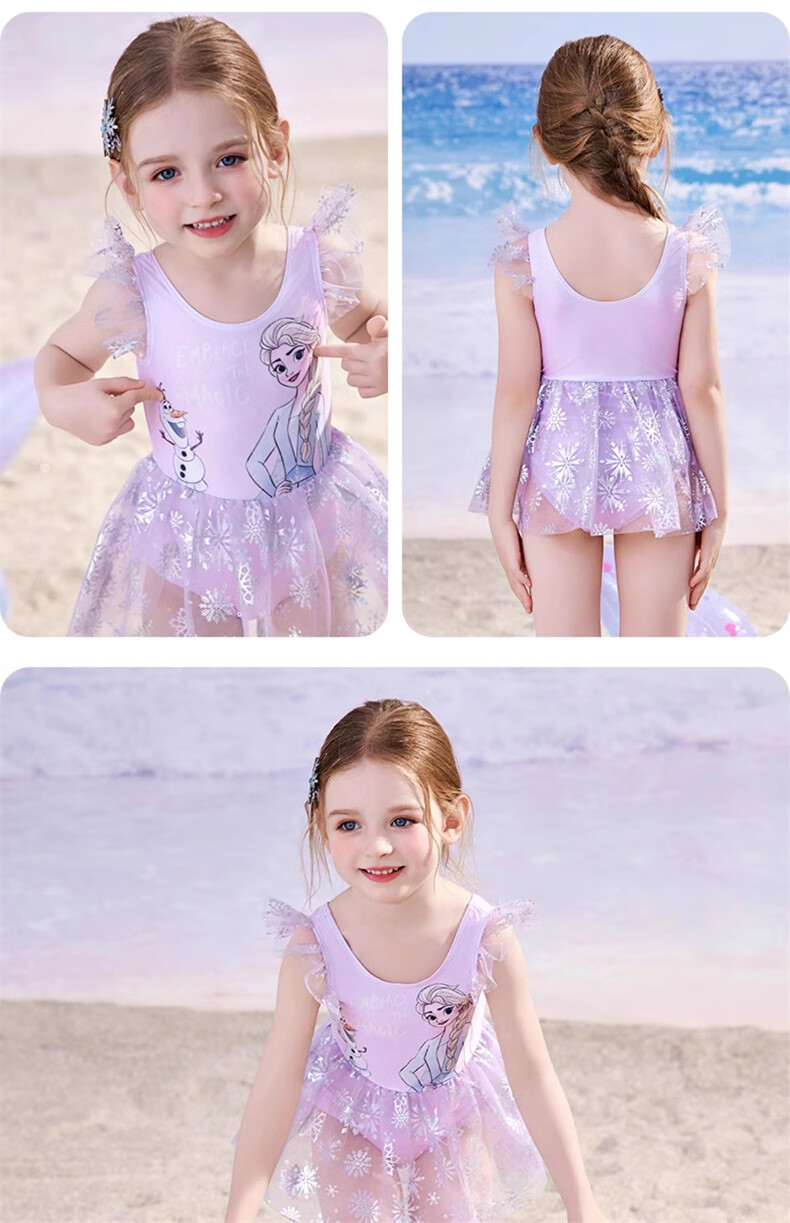 Dishini Girls' One-Piece Swimsuit for Children, Toddlers And Young Girls Aged 3-6, Hot Spring Swimwear D35049 Ice Blue 110 11