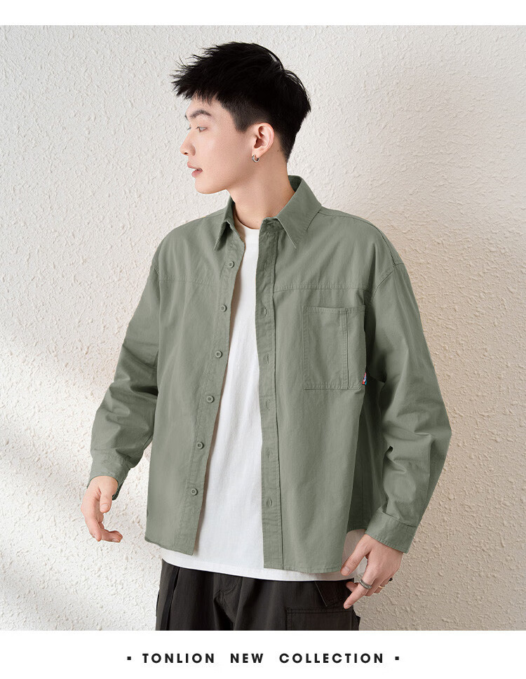 TonLion 2025 Spring Men's Shirt, Long Sleeves with Pockets And Hem, Men's Top 7