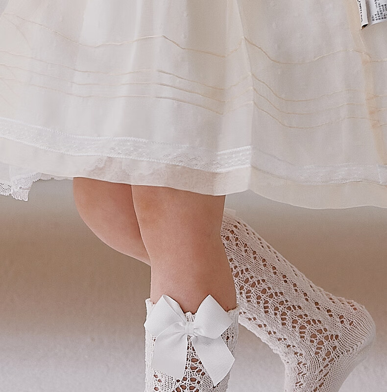 OAK FAMILY Children's Butterfly Bow Thigh-High Socks, Hollow Baby Princess Socks, Thin Style, Toddler Long Socks, White, 0-1 Year Old (S) 10
