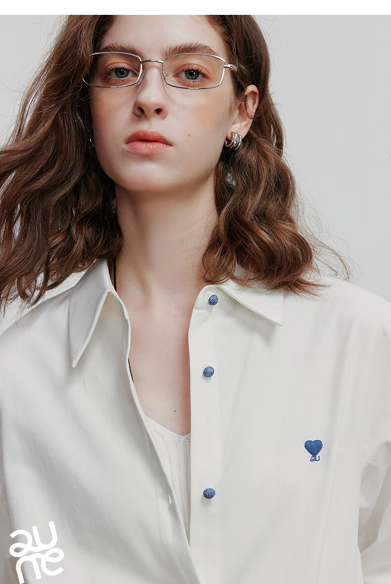 Chuyua Heart Embroidery Shirt Women 2025 Autumn New Simple Versatile Solid Color Pure Cotton Blouse White S 27