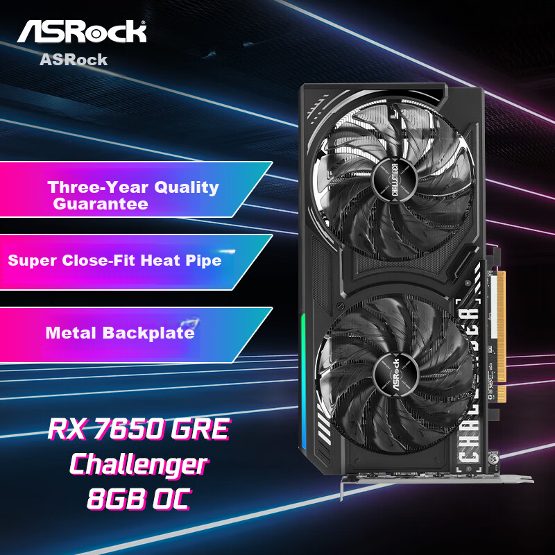 ASRock AMD RADEON RX7650GRE CL Challenger, 8GB OC Gaming Graphics Card
