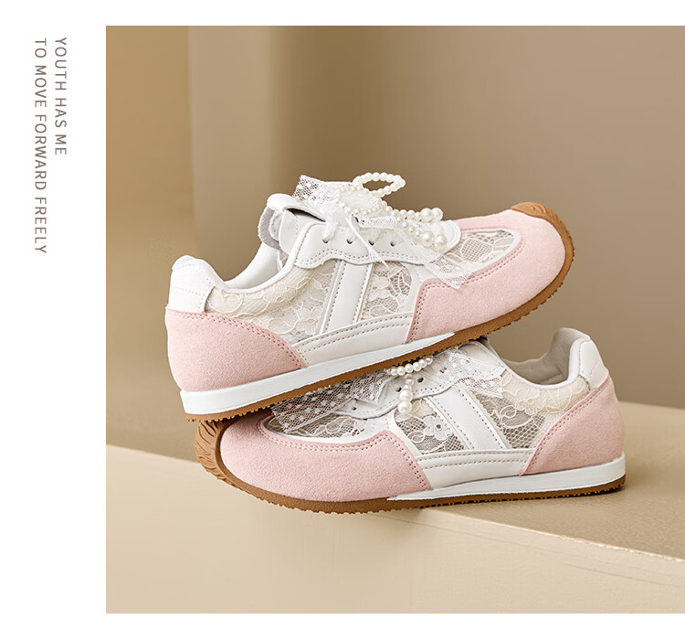 La Chapelle German Training Shoes Bow Mesh Shoes Autumn New Breathable Lightweight Sports Casual Versatile Sneakers Beige 37 13