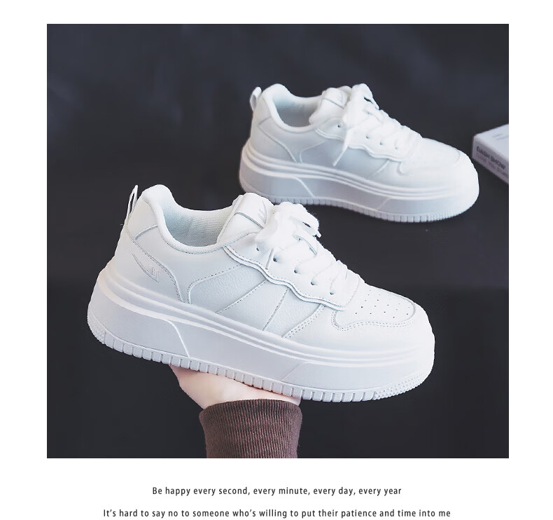 Warrior Women's Shoes, White Sneakers, Skateboard Shoes, New Spring 2026 Leather Dad Shoes, Thick-Soled Heightening Versatile Casual Sports Shoes 4