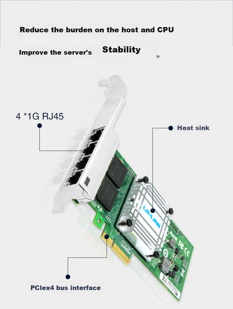 LR-LINK Lianrui LRES2025PT PCIex4 Gigabit Four-Port Server Network Card, Industrial Camera Machine Vision GigE Wired Network Card, Domestic Chip Compatible with I350-T4 9