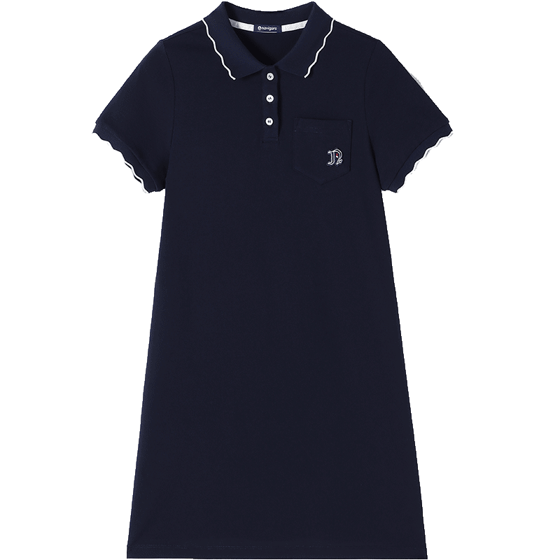 Navigare Girls' Dress, Children's Summer Dress, Lightweight Cool Sports POLO Dress, Casual Style, Navy Blue, Size 165