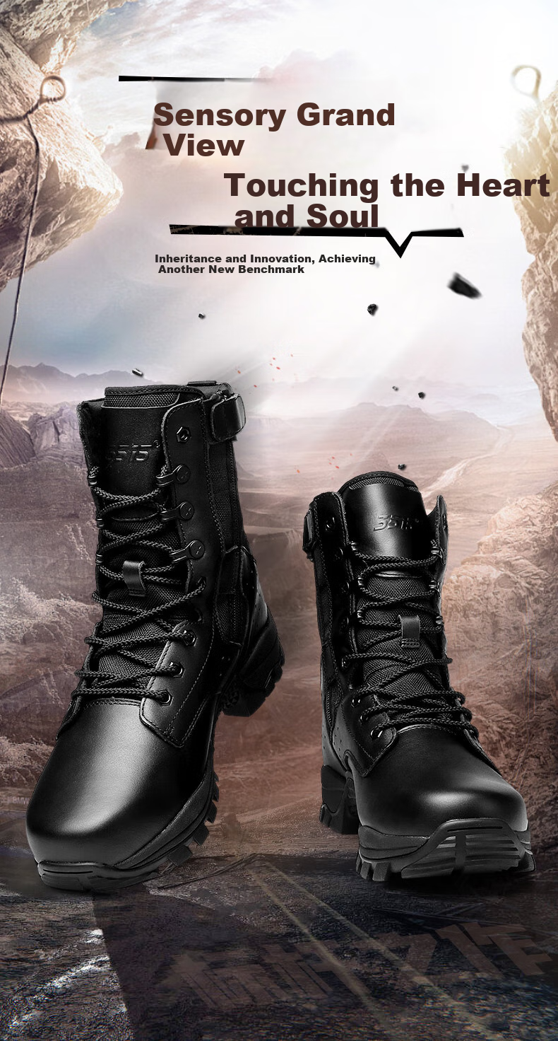 Qiangren Men's Boots, Jihua 3515 Original Sports Boots, Top-Layer Cowhide Outdoor Hiking Boots, Black Training Boots, Black, Size 39 1