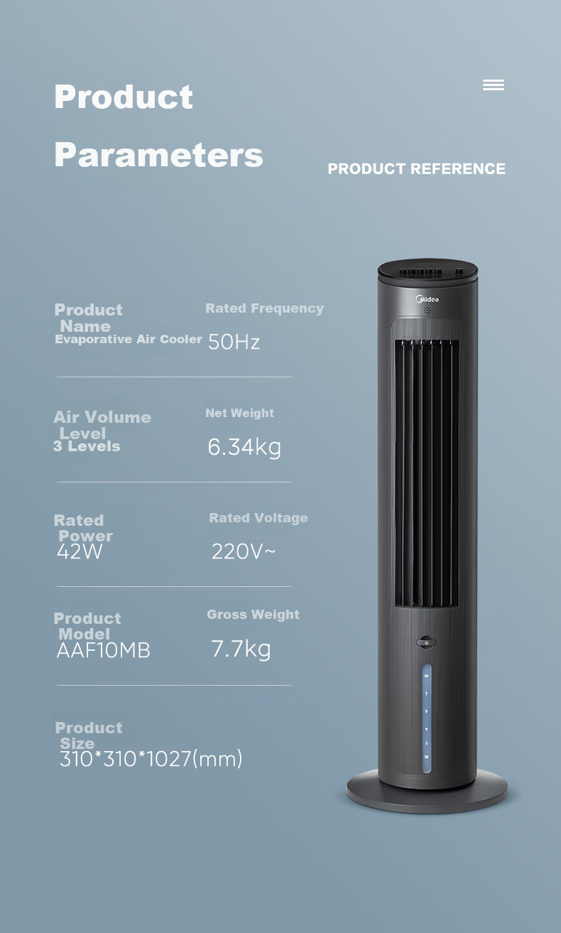 Midea [Cool And Refreshing Fragrance] Humidifying Cooling Home Air Cooler, Purifying Cold Wind Fan, Water-Cooled Bladeless Tower Fan, Floor-Standing Cool Air Machine, Quiet Cooling Fan, Cooling Mini Air Conditioner AAF10MB 20