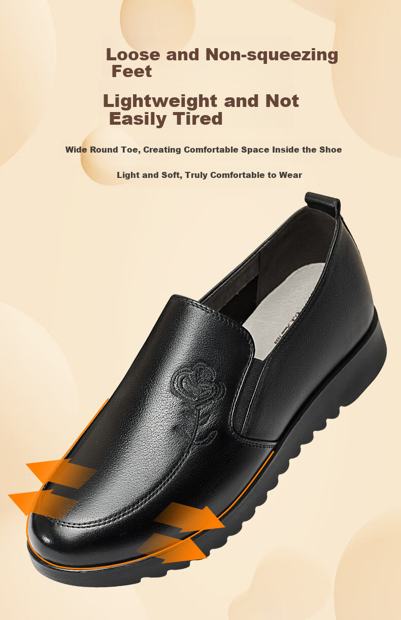 LAORENTOU Women's Flats Breathable Top-Grain Leather Round Toe Loafers for Middle-Aged Women And Mothers, Commuter Shoes, 220215N, Black, Size 40 4