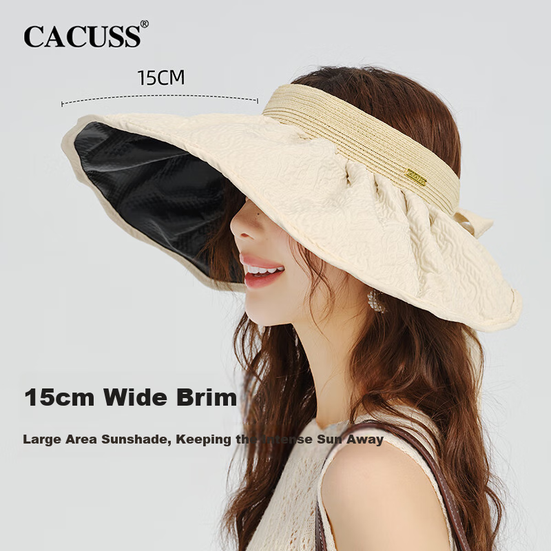 CACUSS Sun Protection Hat for Women, Summer Visorless Cap, Outdoor Lace Moldable Wide Brim Sunhat, Ice Silk Sun Hat, Beige