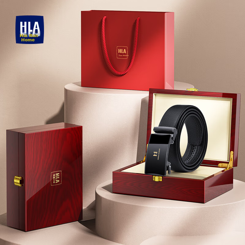 HLA Men's Belt with Automatic Buckle, Top-Grain Leather Trouser Belt, Birthday Gift, Holiday Gift Box, Present for Father Or Husband