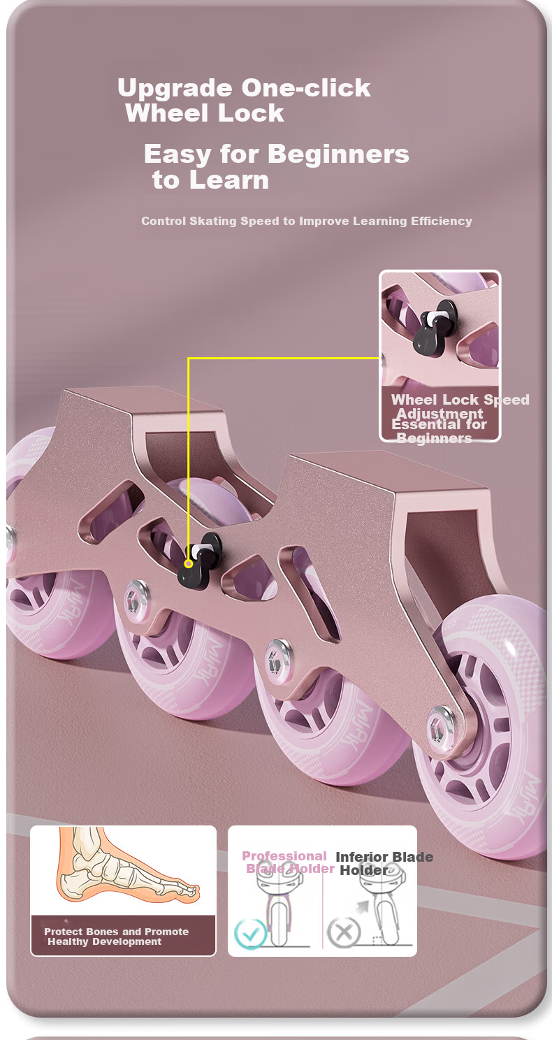 Huabu Roller Skates for Children, Girls' Professional Casual Inline Skates Set, Elementary And Middle School Roller Skates, Lilac Purple S 10