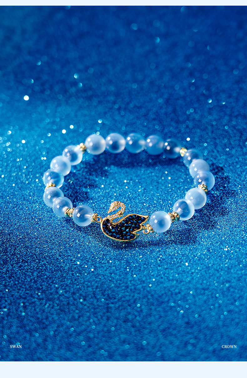 British Museum Swan Noble Chessboard Sugar Heart Agate Blue Luxury Bracelet for Women Birthday New Year Gift 1