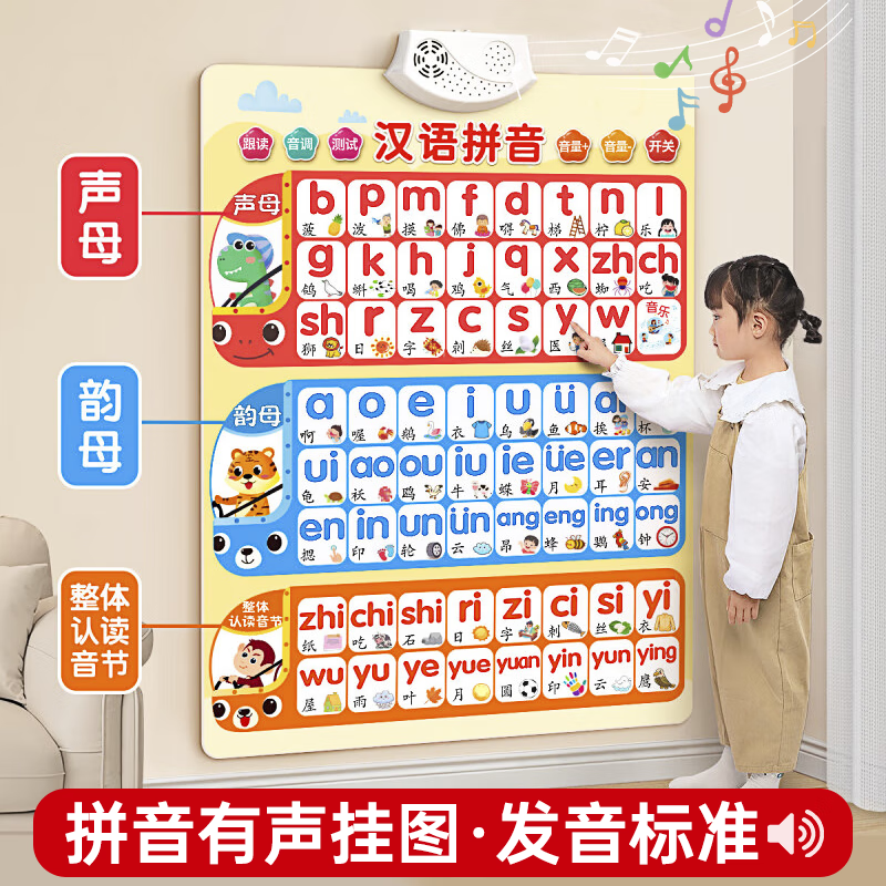 Mimeng Pinyin Wall Chart with Sound, Children's Pinyin Reading Training, First Grade Initials And Finals, Chinese Character Recognition, Point-And Toy