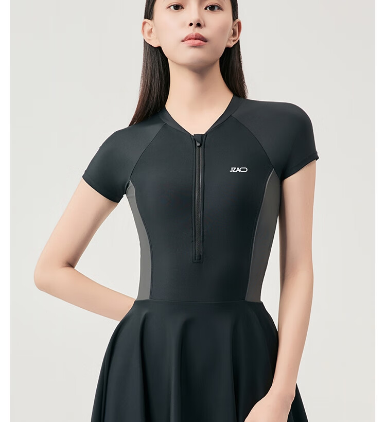 JD Jingzao Women's One-Piece Skirted Swimsuit Slimming Chlorine-Resistant Quick-Dry Conservative Beach Hot Spring Swimwear Black M 29