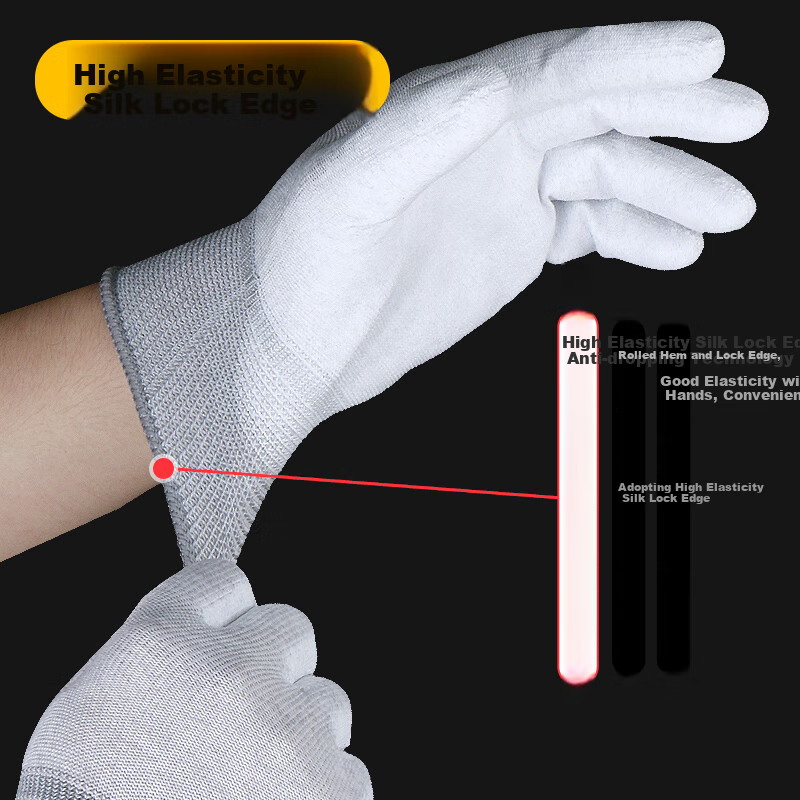 MaoZheng Dipped Latex Work Gloves 10 Pairs, Carbon Fiber Palm Coating Anti-Static Non-Slip Lightweight Breathable Electronic Factory Assembly Work Gloves Size 9#