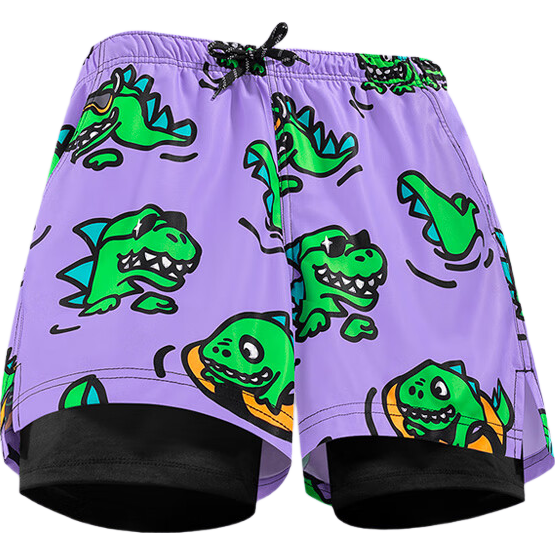 Sulang Hot Spring Swim Trunks for Men, Double-Layer Surfing Beach Swimming Anti-Embarrassment Dinosaur Bath [Double-Layer Swim Trunks] M