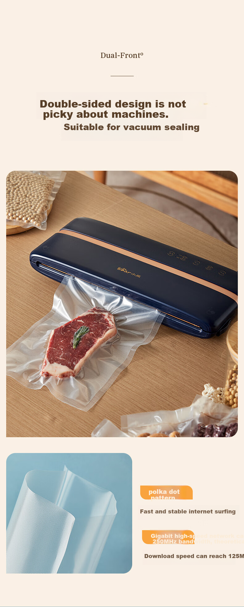 Bear Food Vacuum Sealing Bags Fresh-Keeping Bags [Food-Grade Material] 30*300cm (3 Rolls) Zongzi Packaging Bags 7