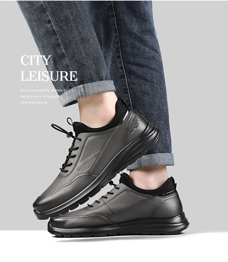 CARTELO Genuine Leather Men's Shoes, Business Casual Sports New Style for Autumn And Winter, Soft Thick-Soled Versatile Commuter Work High-End Black 3